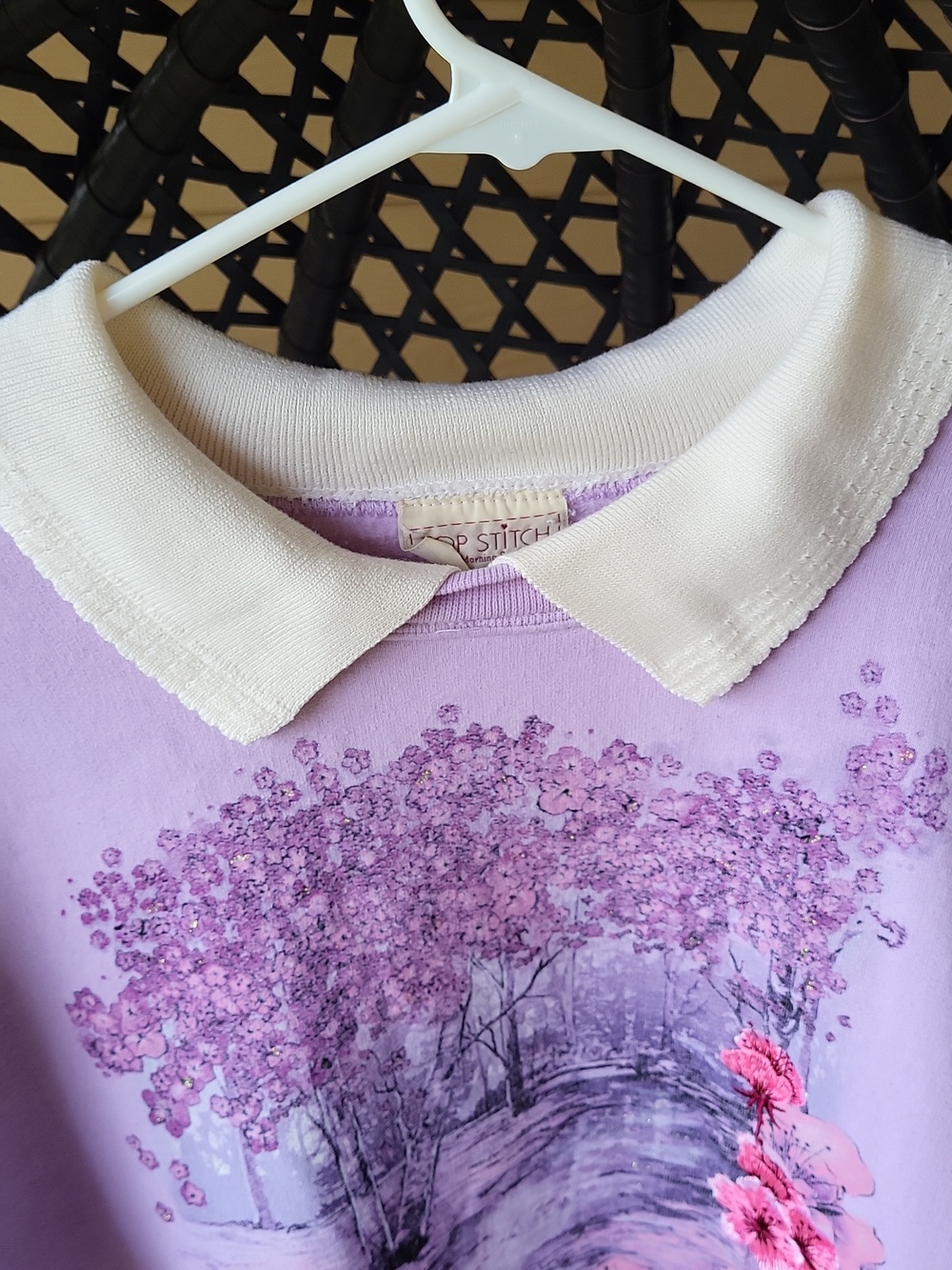 🌸 Vintage Cherry Blossom Collared Sweatshirt - Light Purple - Picture 5 of 11